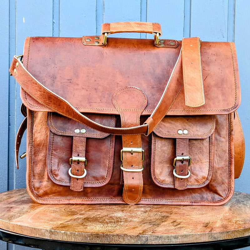 15" Leather Briefcase | 2x Front Pockets