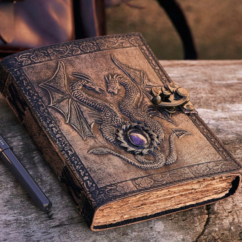 New- Double Dragon Leather Journal | 5 Stone Choices