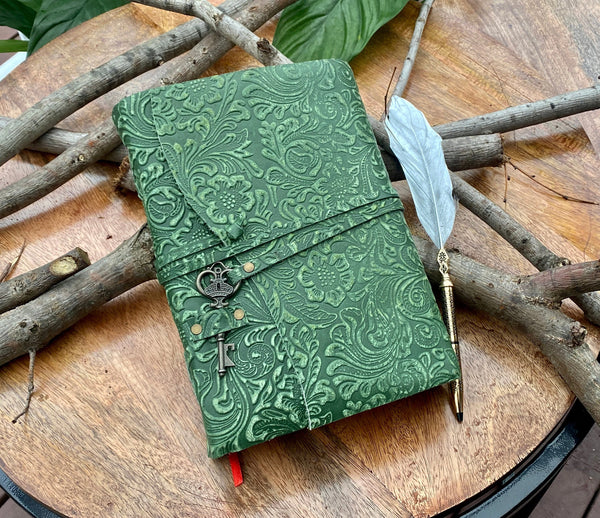 10x7 inch Green- Embossed Leather Journal