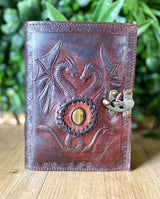 GrassLanders Leather Journal Tigers Eye / A5 Vintage Paper Double Dragon Leather Journal | 5 Stone Choices