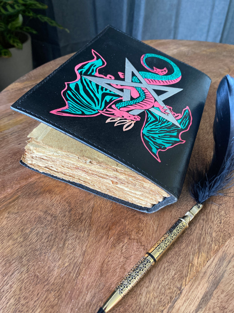 Dragon Pentagram Multicoloured Leather Journal | Handstitched
