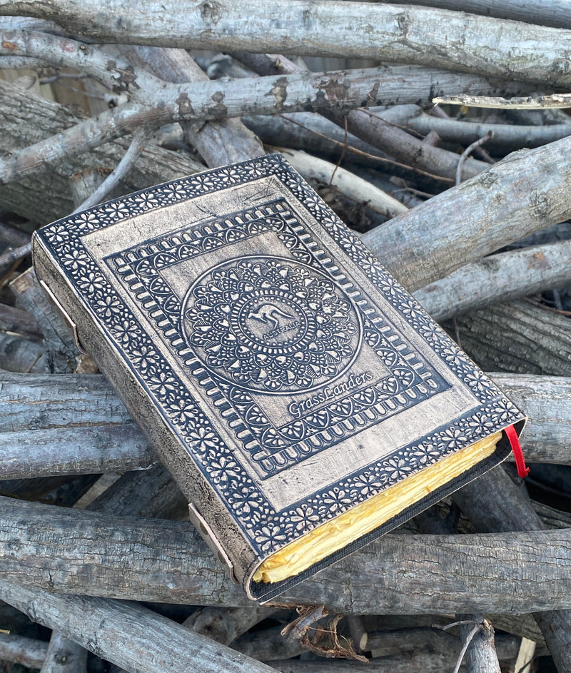 10" Antique Triple Moon Goddess Leather Journal | 4 Stone Options