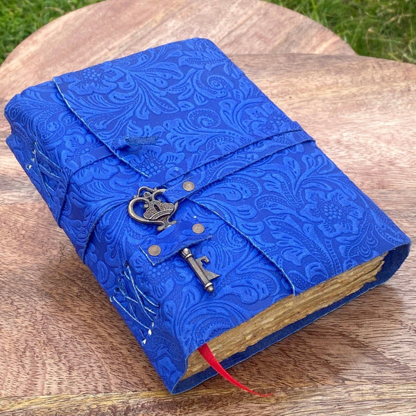 Blue- Embossed Leather Journal