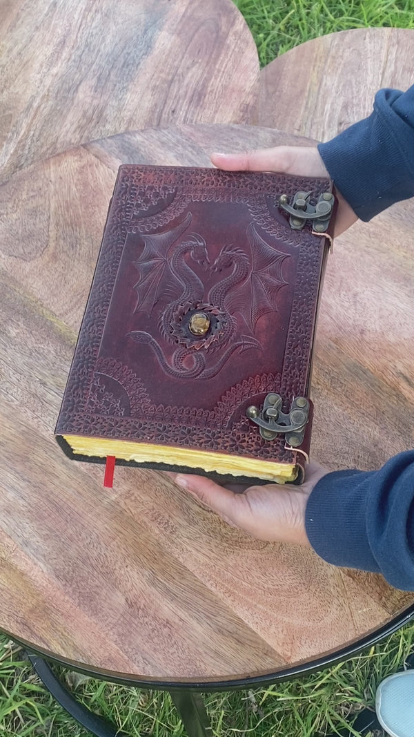 10" Large Double Dragon Leather Journal | 400 Pages