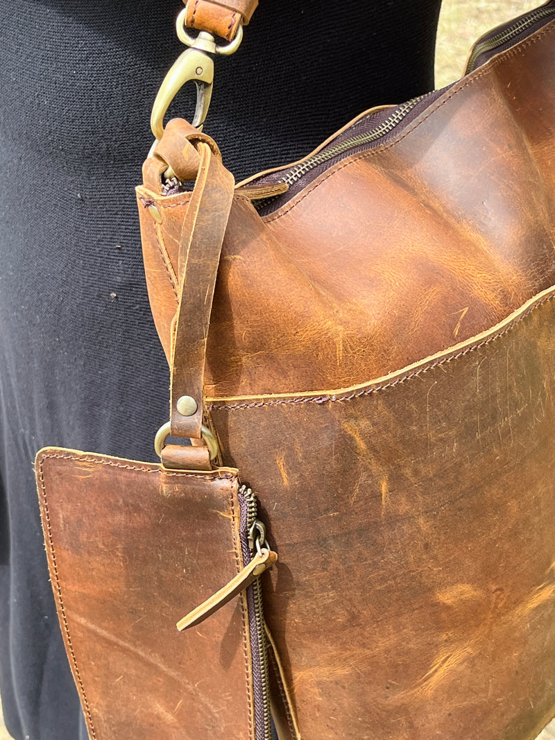 16" Pure Leather Tote Bag | 3 Colour Options | FREE Phone Pouch | Adjustable Shoulder Strap | Full Grain Leather