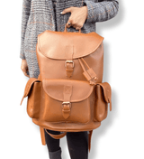 GrassLanders-Au Leather Backpack Tan / au Mahogany -17'' Italian Leather Backpack | 2 Colours