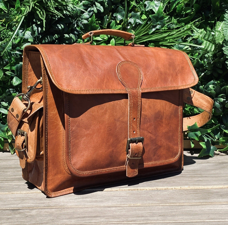GrassLanders-Au Leather Bag Leather Satchel Briefcase | Big Front Pocket
