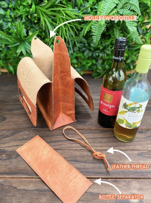 GrassLanders Leather Bag Pure Leather Wine Case | 2 Bottles Holder