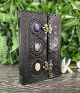 GrassLanders Leather Journal Black Choose any 3 Stones | 10 inch leather book