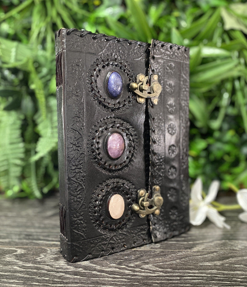 GrassLanders Leather Journal Black Custom 3 Stones Journal | 10 inch leather book