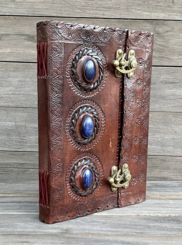 GrassLanders Leather Journal Brown Choose any 3 Stones | 10 inch leather book