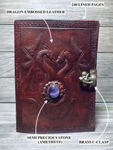 GrassLanders Leather Journal Double Dragon Leather Journal | 5 Stone Choices