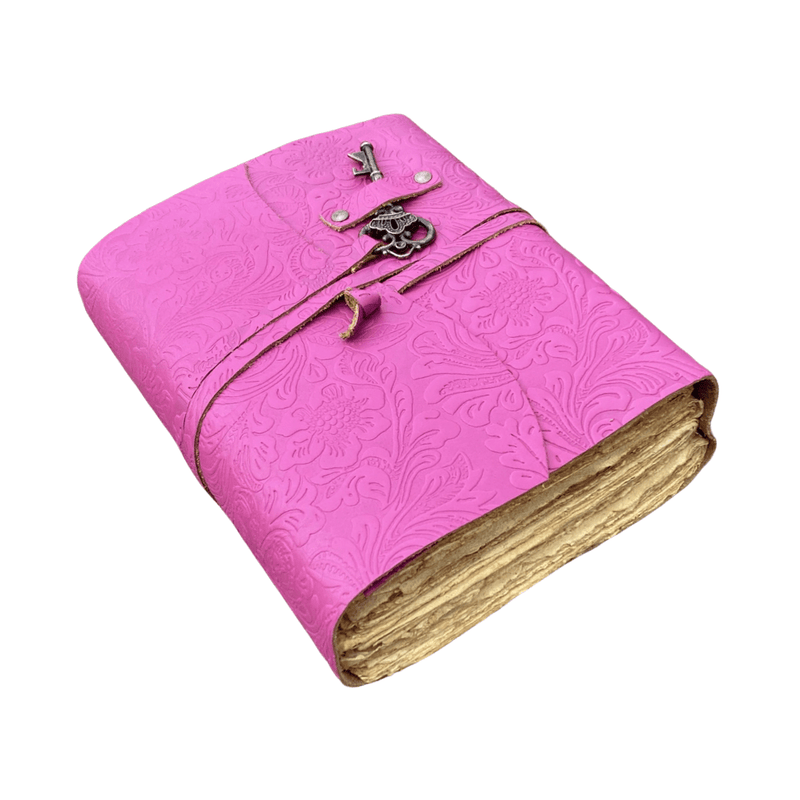 GrassLanders Leather Journal Pink- Embossed Leather Journal