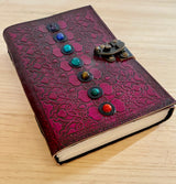 GrassLanders Leather Journal Pink / Lined Paper 7 Chakra Leather Journal  | 300 pages (new!)