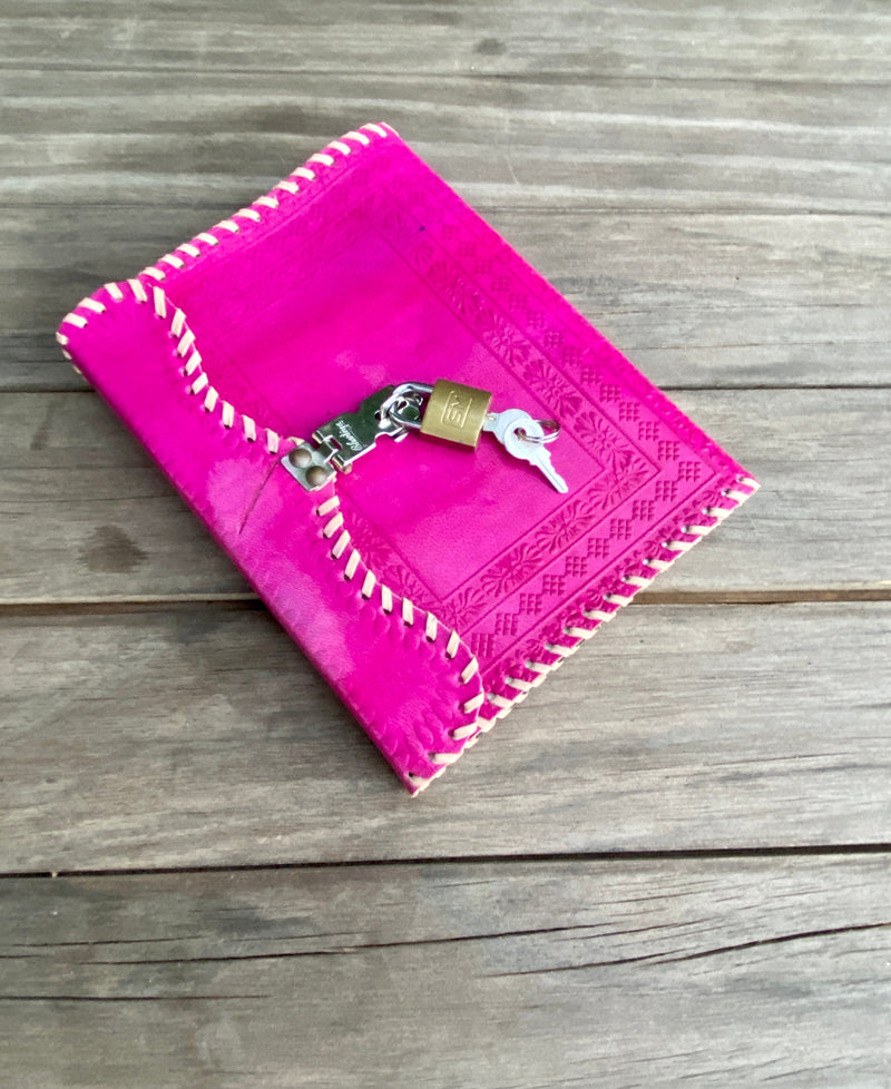 GrassLanders Leather Journal Pink Lock n Key Leather Journal | 5 Colour Choices