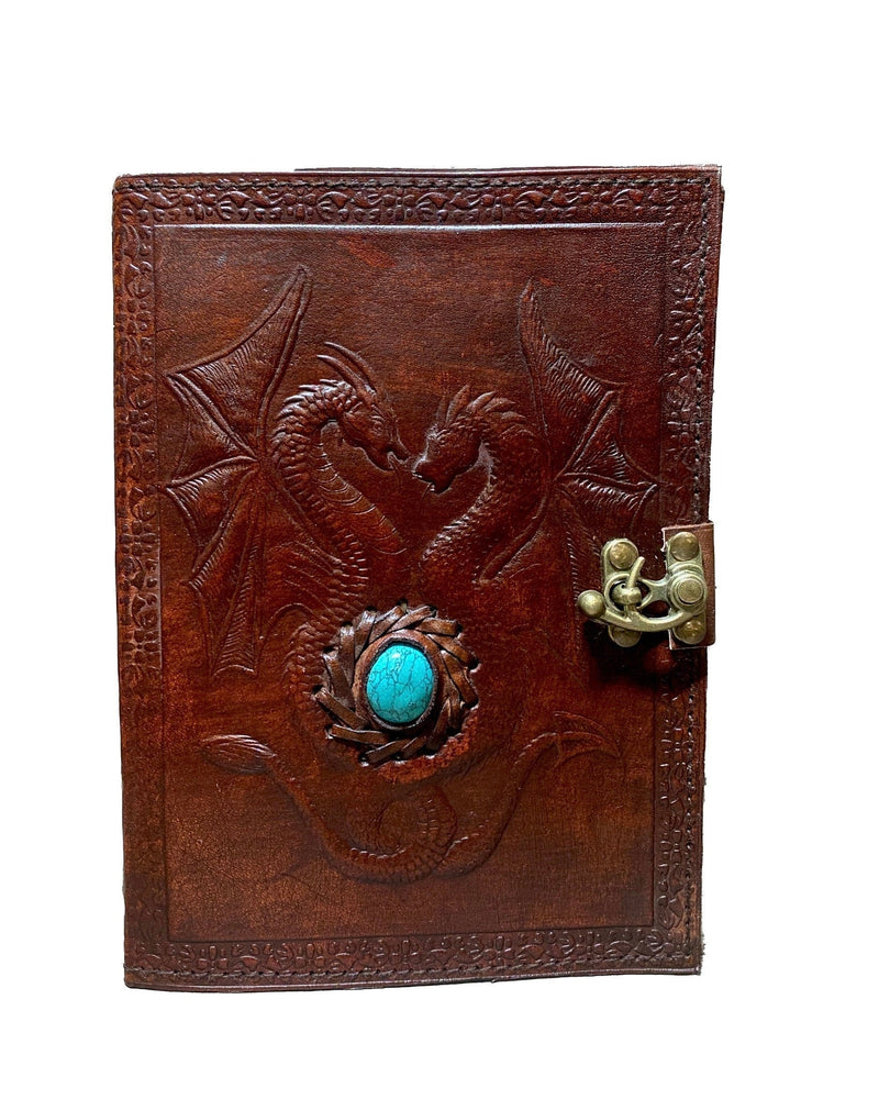 GrassLanders Leather Journal Turquoise / A5 Unlined Paper Double Dragon Leather Journal | 5 Stone Choices