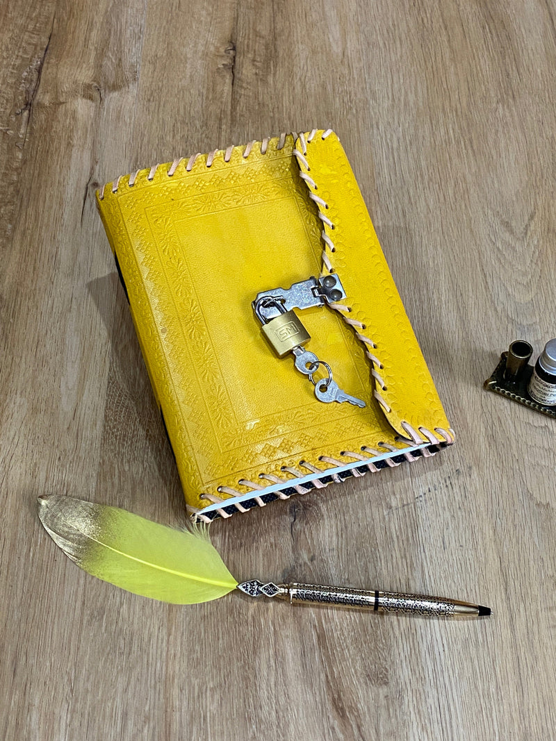 GrassLanders Leather Journal Yellow Lock n Key Leather Journal | 5 Colour Choices