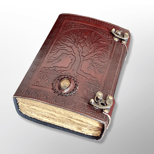 GrassLanders Tree of Life Leather Journal w Stone | 600 Pages